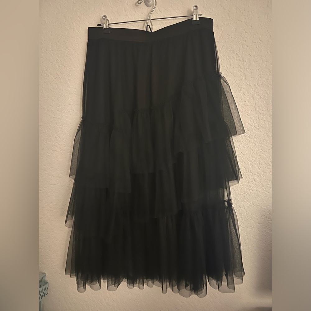 Black Tulle Midi Skirt